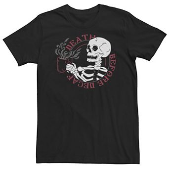 Big & Tall Trendy "Death Before Decaf" Skeleton Tee