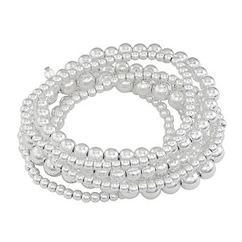 Napier Silver Tone Multi-Row Beaded Stretch Bracelet