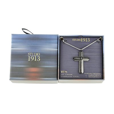 Men's STUDIO 1913 Two Tone Stainless Steel Lords Prayer Cross Necklace