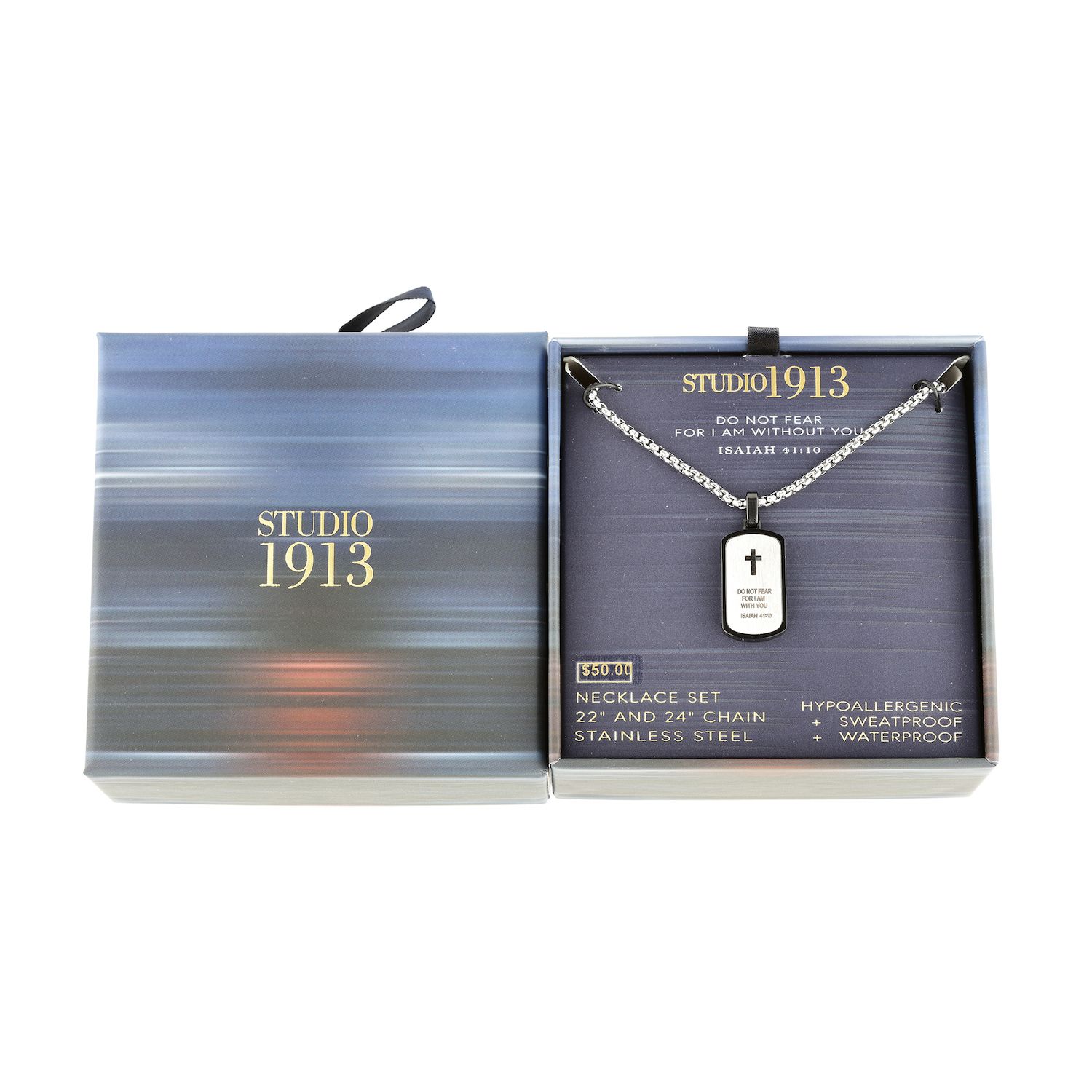 Men's STUDIO 1913 Stainless Steel Two Tone Isaiah 41:10 Dog Tag