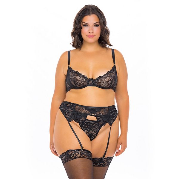 Women's Plus Eyelash Lace Lingerie Set