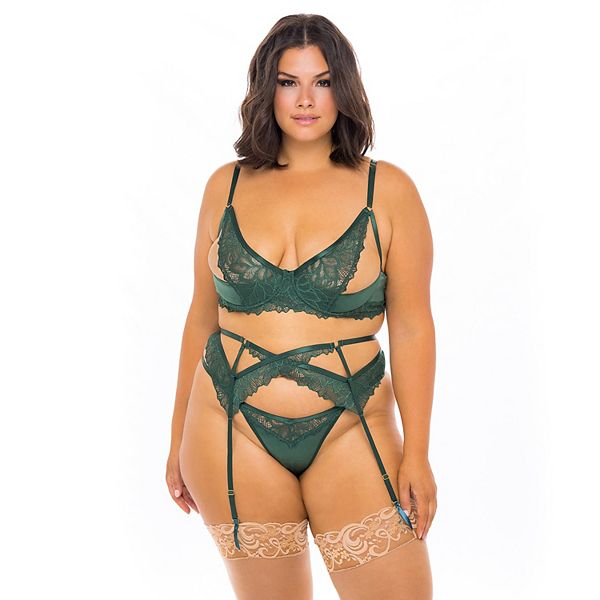 Plus Size Oh La La Cheri Louisa Lace Bra Panty Garter Belt Set 41 11606X