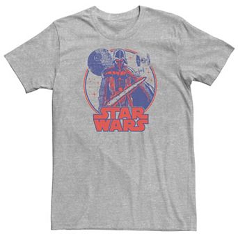Big & Tall Star Wars Darth Vader Approaches Death Star & Red Logo Tee