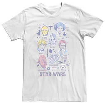 Big & Tall Star Wars Original Cast Line-Drawn Identification Chart Tee