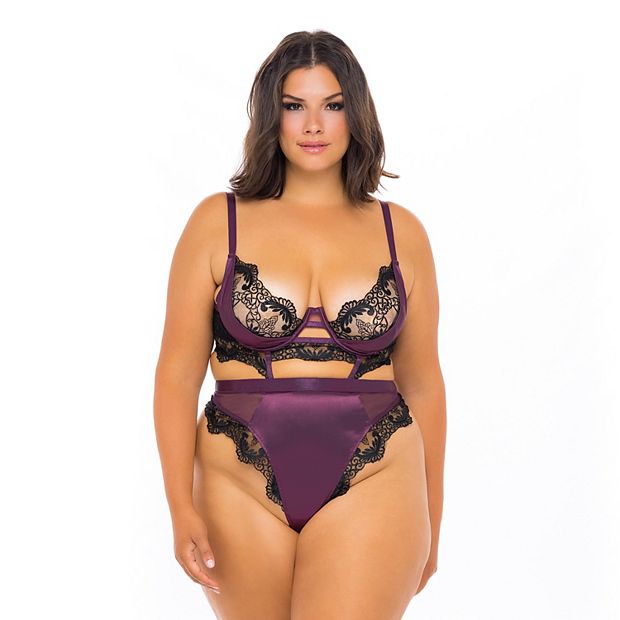 Plus Size Oh La La Cheri Cadence Underwire Satin & Lace G-String Bodysuit  51-11629X