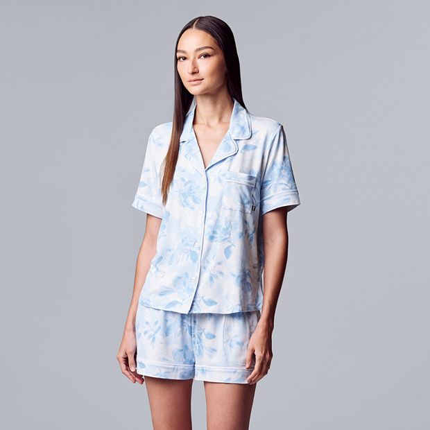 Women's Simply Vera Vera Wang Cozy Short Sleeve Pajama Shirt & Boxer Shorts  Sleep Set