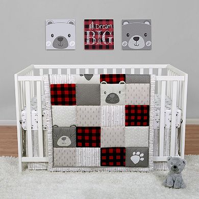 Sammy & Lou Reversible Quilt, Fitted Crib Sheet, Crib Skirt & Plush Toy 4-Piece Crib Bedding Set