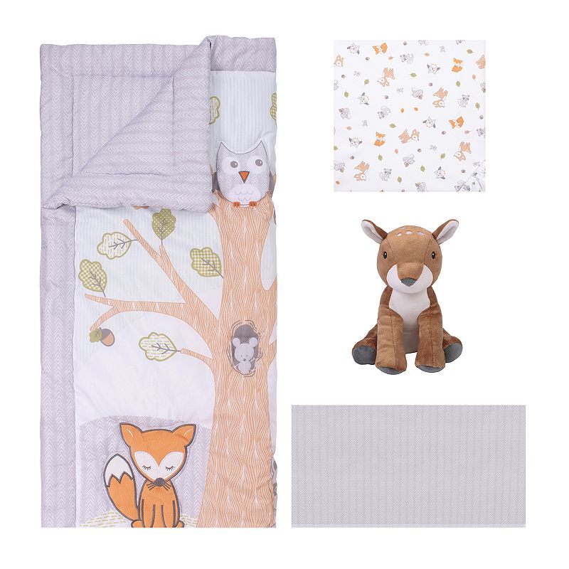 Sammy & Lou Reversible Quilt, Fitted Crib Sheet, Crib Skirt & Plush Toy 4-P