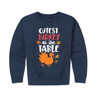 Boys 8-20 Cutest Turkey At The Table Crew Fleece Sweatshirt