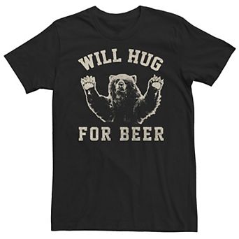 Big & Tall "Will Hug For Beer" Bear Vintage Collegiate Tee