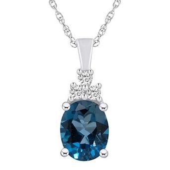 Alyson Layne 14k White Gold Oval London Blue Topaz & 1/6 Carat T.W. Diamond Pendant Necklace