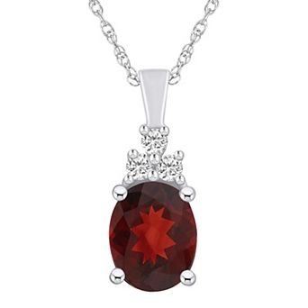 Alyson Layne 14k White Gold Oval Garnet & 1/6 Carat T.W. Diamond Pendant Necklace