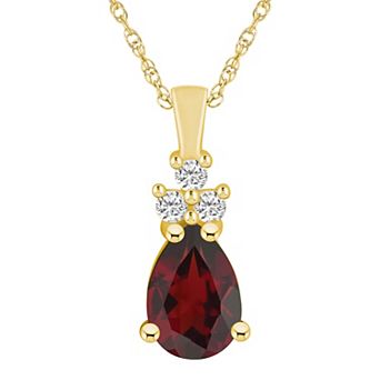 Alyson Layne 14k Gold Pear Shape Garnet & 1/6 Carat T.W. Diamond Pendant Necklace