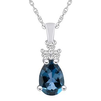 Alyson Layne 14k White Gold Pear Shape London Blue Topaz & 1/6 Carat T.W. Diamond Pendant Necklace