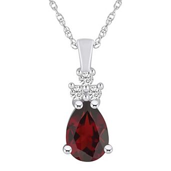 Alyson Layne 14k White Gold Pear Shape Garnet & 1/6 Carat T.W. Diamond Pendant Necklace