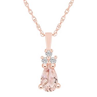 Alyson Layne 14k Rose Gold Pear Shape Morganite & 1/10 Carat T.W. Diamond Pendant Necklace