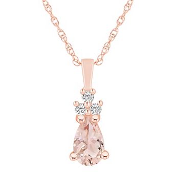 Alyson Layne 14k Rose Gold Pear Shape Morganite & 1/10 Carat T.W. Diamond Pendant Necklace