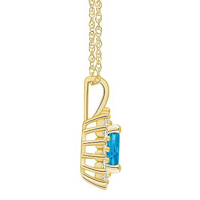Alyson Layne 14k Gold Oval Blue Topaz & 1/3 Carat T.W. Diamond Halo Pendant Necklace