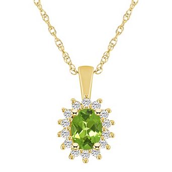Alyson Layne 14k Gold Oval Peridot & 1/3 Carat T.W. Diamond Halo Pendant Necklace