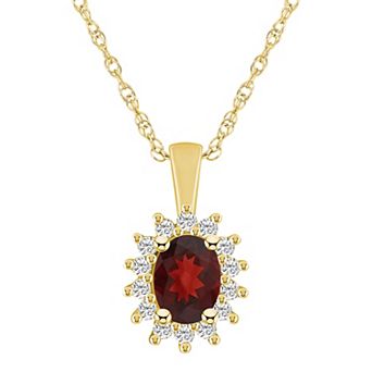 Alyson Layne 14k Gold Oval Garnet & 1/3 Carat T.W. Diamond Halo Pendant Necklace