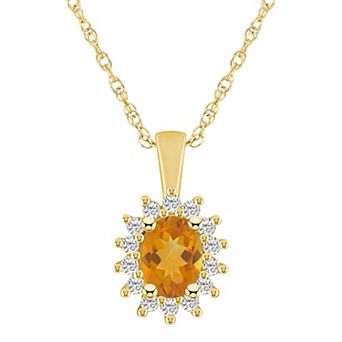 Alyson Layne 14k Gold Oval Citrine & 1/3 Carat T.W. Diamond Halo Pendant Necklace
