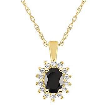 Alyson Layne 14k Gold Oval Black Onyx & 1/3 Carat T.W. Diamond Halo Pendant Necklace