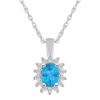 Alyson Layne 14k White Gold Oval Blue Topaz & 1/3 Carat T.W. Diamond Halo Pendant Necklace