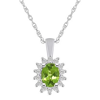 Alyson Layne 14k White Gold Oval Peridot & 1/3 Carat T.W. Diamond Halo Pendant Necklace