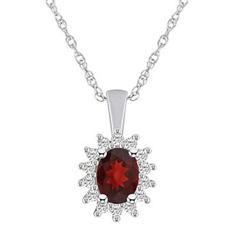 Alyson Layne 14k White Gold Oval Garnet & 1/3 Carat T.W. Diamond Halo Pendant Necklace