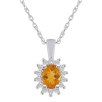 Alyson Layne 14k White Gold Oval Citrine & 1/3 Carat T.W. Diamond Halo Pendant Necklace