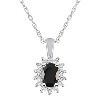 Alyson Layne 14k White Gold Oval Black Onyx & 1/3 Carat T.W. Diamond Halo Pendant Necklace