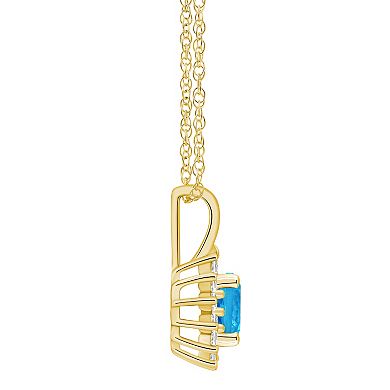 Alyson Layne 14k Gold Round Blue Topaz & 1/4 Carat T.W. Diamond Halo Pendant Necklace