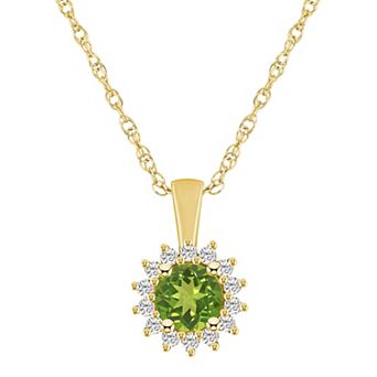 Alyson Layne 14k Gold Round Peridot & 1/4 Carat T.W. Diamond Halo Pendant Necklace