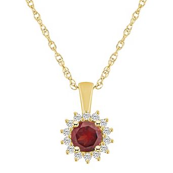 Alyson Layne 14k Gold Round Garnet & 1/4 Carat T.W. Diamond Halo Pendant Necklace