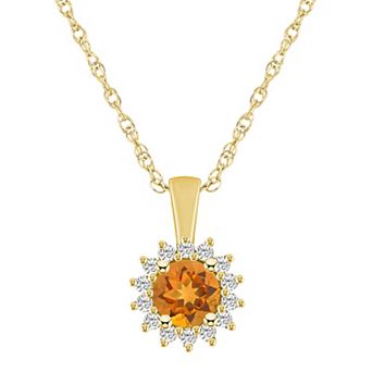 Alyson Layne 14k Gold Round Citrine & 1/4 Carat T.W. Diamond Halo Pendant Necklace