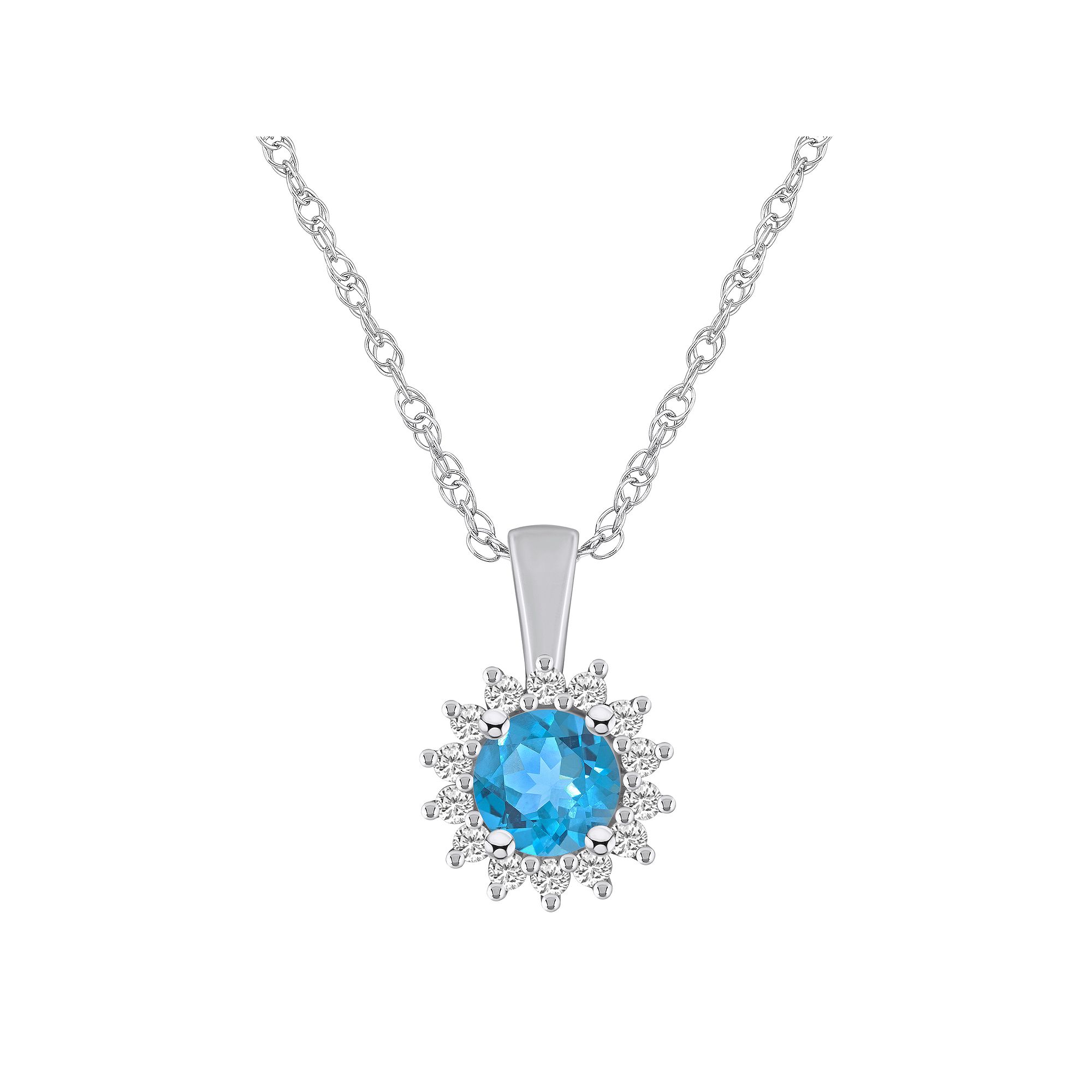 Alyson Layne 14k White Gold Round Blue Topaz & 1/4 Carat T.W. Diamond Halo