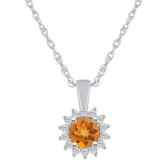 Alyson Layne 14k White Gold Round Citrine & 1/4 Carat T.W. Diamond Halo Pendant Necklace