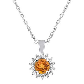 Alyson Layne 14k White Gold Round Citrine & 1/4 Carat T.W. Diamond Halo Pendant Necklace