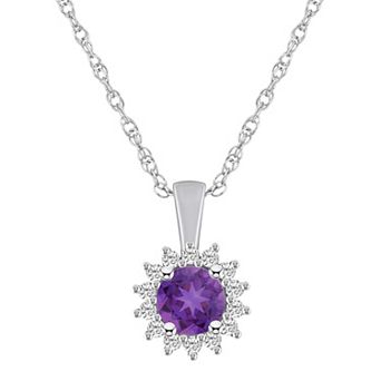 Alyson Layne 14k White Gold Round Amethyst & 1/4 Carat T.W. Diamond Halo Pendant Necklace