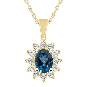 Alyson Layne 14k Gold Oval Blue Topaz & 5/8 Carat T.W. Diamond Pendant Necklace