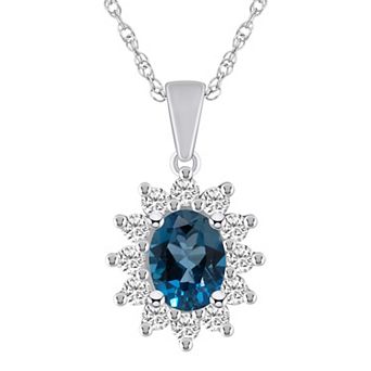 Alyson Layne 14k White Gold Oval Blue Topaz & 5/8 Carat T.W. Diamond Pendant Necklace