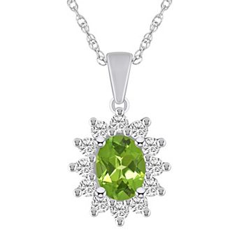 Alyson Layne 14k White Gold Oval Peridot & 5/8 Carat T.W. Diamond Pendant Necklace