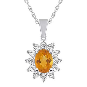 Alyson Layne 14k White Gold Oval Citrine & 5/8 Carat T.W. Diamond Pendant Necklace