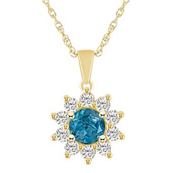 Alyson Layne 14k Gold Round Blue Topaz & 5/8 Carat T.W. Diamond Pendant Necklace