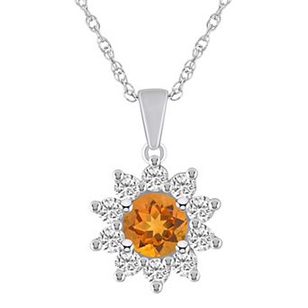 Alyson Layne 14k White Gold Round Citrine & 5/8 Carat T.W. Diamond Pendant Necklace