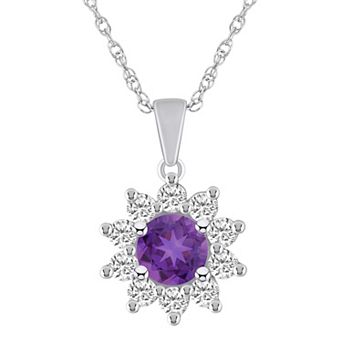 Alyson Layne 14k White Gold Round Amethyst & 5/8 Carat T.W. Diamond Pendant Necklace