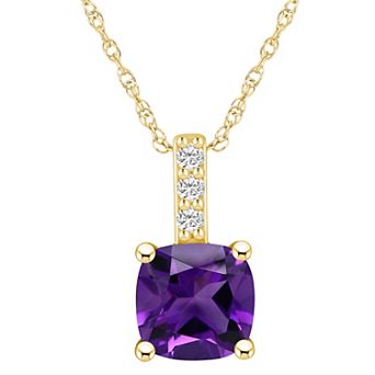 Alyson Layne 14k Gold Cushion Amethyst & Diamond Accent Pendant Necklace