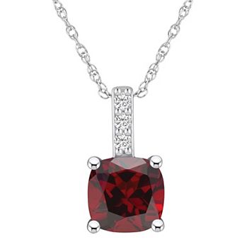 Alyson Layne 14k White Gold Cushion Garnet & Diamond Accent Pendant Necklace