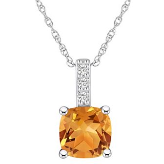 Alyson Layne 14k White Gold Cushion Citrine & Diamond Accent Pendant Necklace