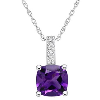 Alyson Layne 14k White Gold Cushion Amethyst & Diamond Accent Pendant Necklace